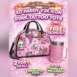 NEW! Ed Hardy Pink Tattoo Tote Bag